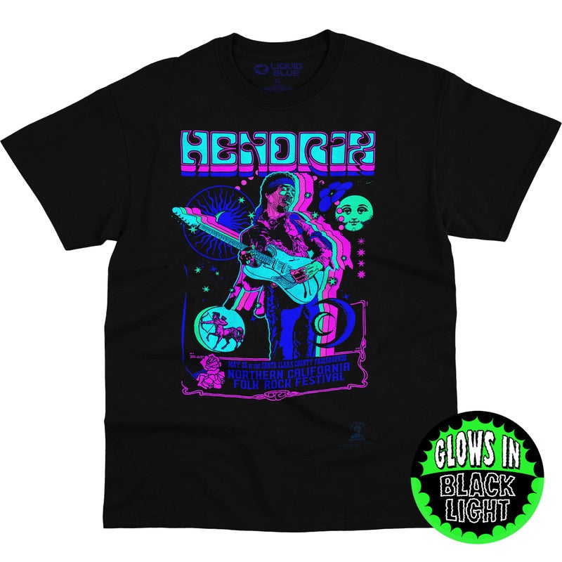 Liquid Blue unisex adult Jimi Hendrix Guitar Blacklight T-shirt T Shirt, Black, Medium US - Image 2